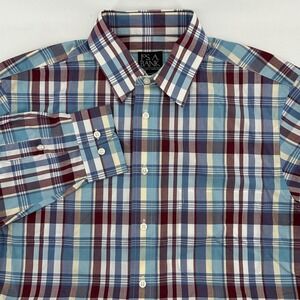 Jos A Bank Mens Plaid Long Sleeve Button Down Shirt Blue Burgundy White Size Med